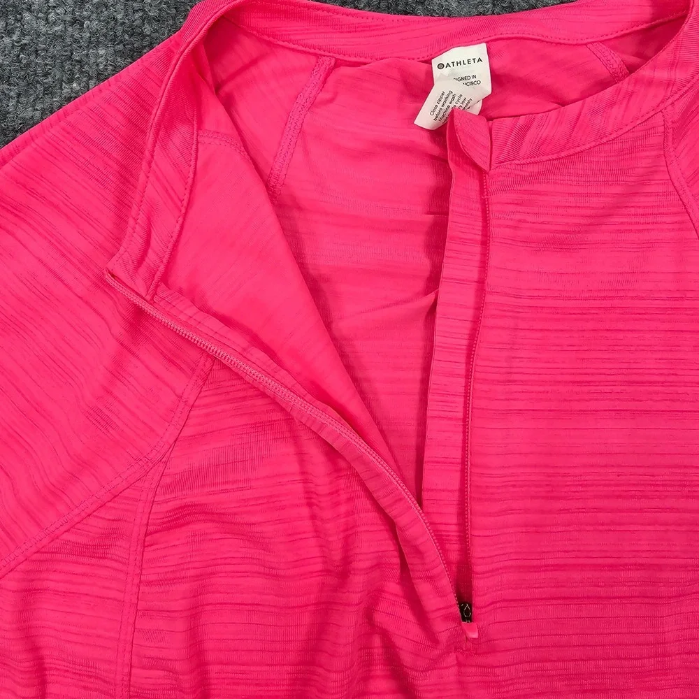 Athleta Pacifica Illume UPF Tee Pink Heathered Half Zip Rash Guard Shirt‎ Medium